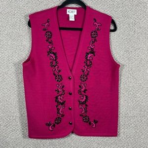 VTG Koret Sweater Vest Medium‎ Pink Wool Blend Beaded Sleeveless V-Neck Knit